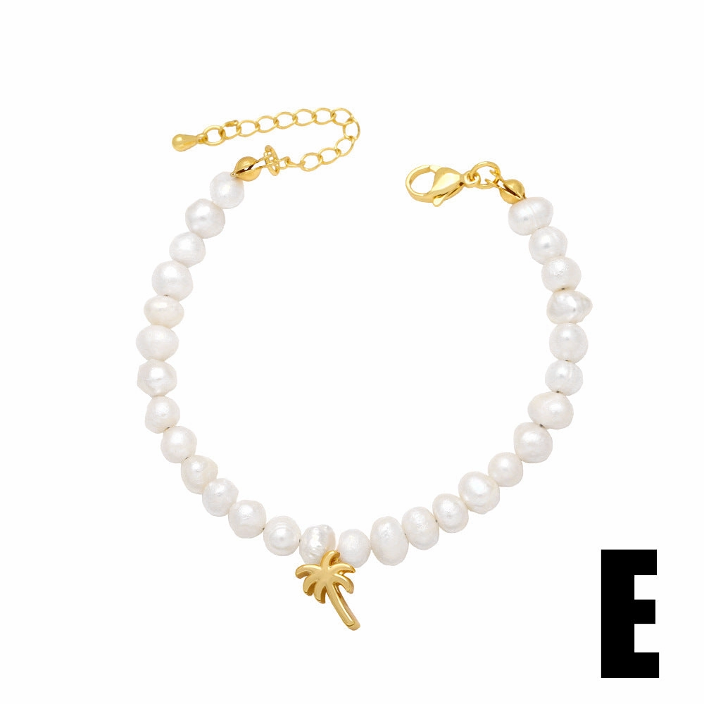 Wholesale Baroque Shaped Pearl Heart Pentagram Copper Bracelet