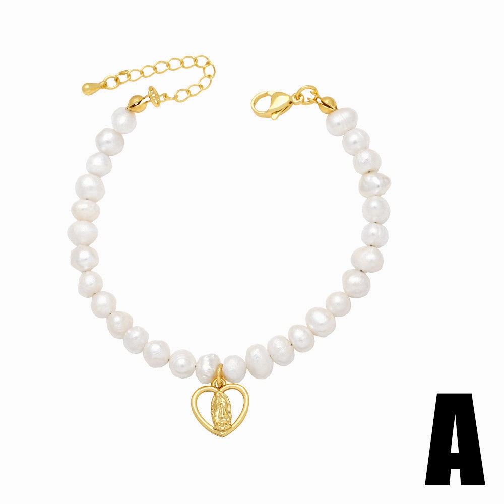 Wholesale Baroque Shaped Pearl Heart Pentagram Copper Bracelet