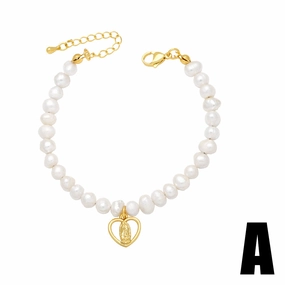 Wholesale Baroque Shaped Pearl Heart Pentagram Copper Bracelet