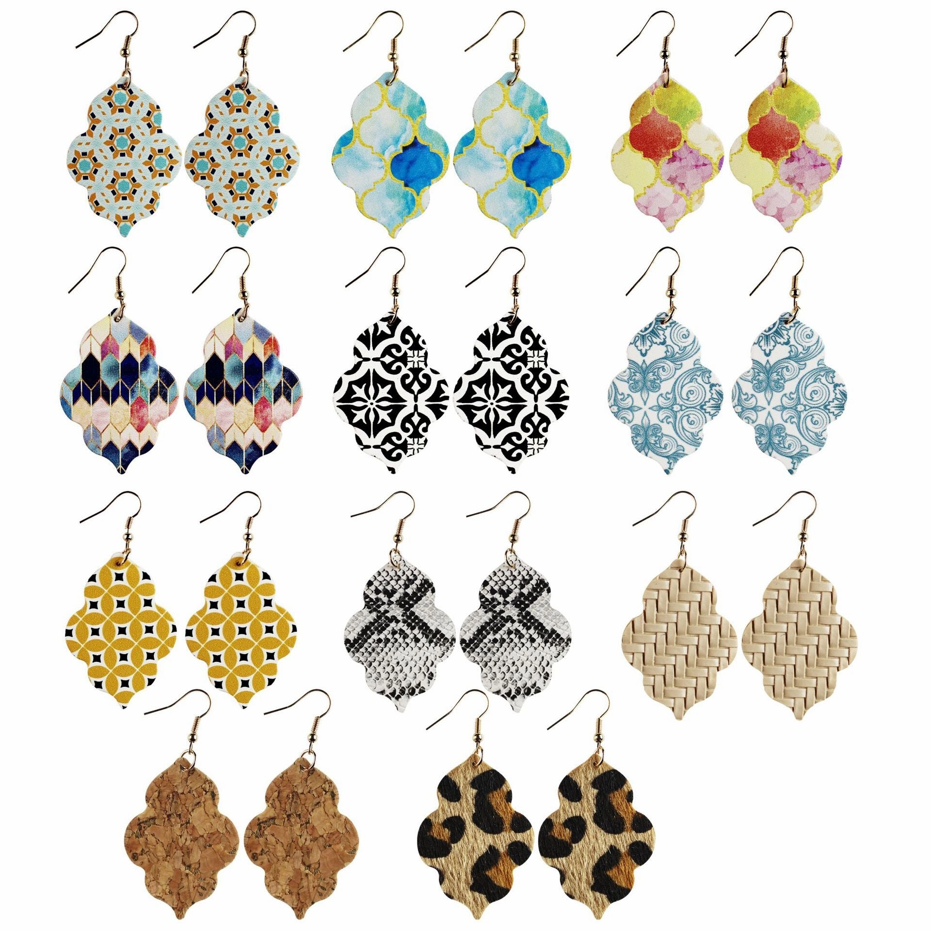 Wholesale Baroque Style Double Sided Printed Leather Flower Earrings
