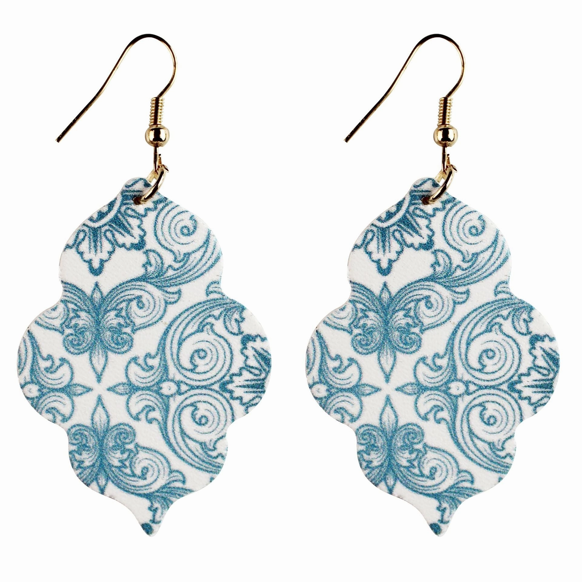 Wholesale Baroque Style Double Sided Printed Leather Flower Earrings