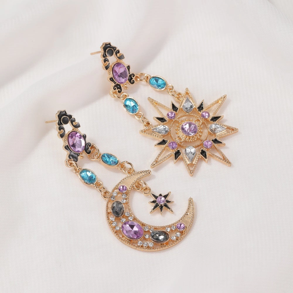 Wholesale Baroque Vintage Sun Moon Asymmetric Earrings