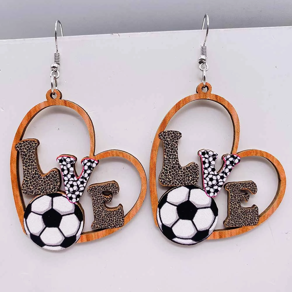 Wholesale Baseball Basketball Football Volleyball Retro Wooden Earrings