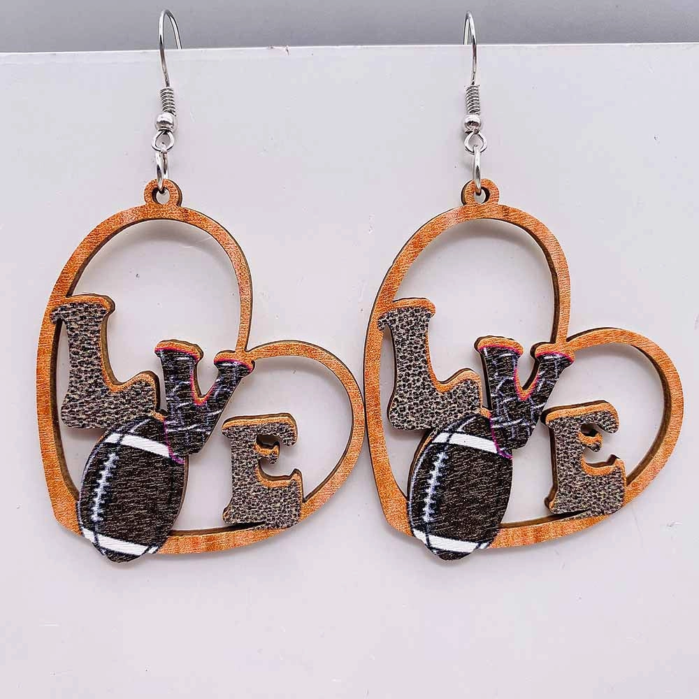Wholesale Baseball Basketball Football Volleyball Retro Wooden Earrings