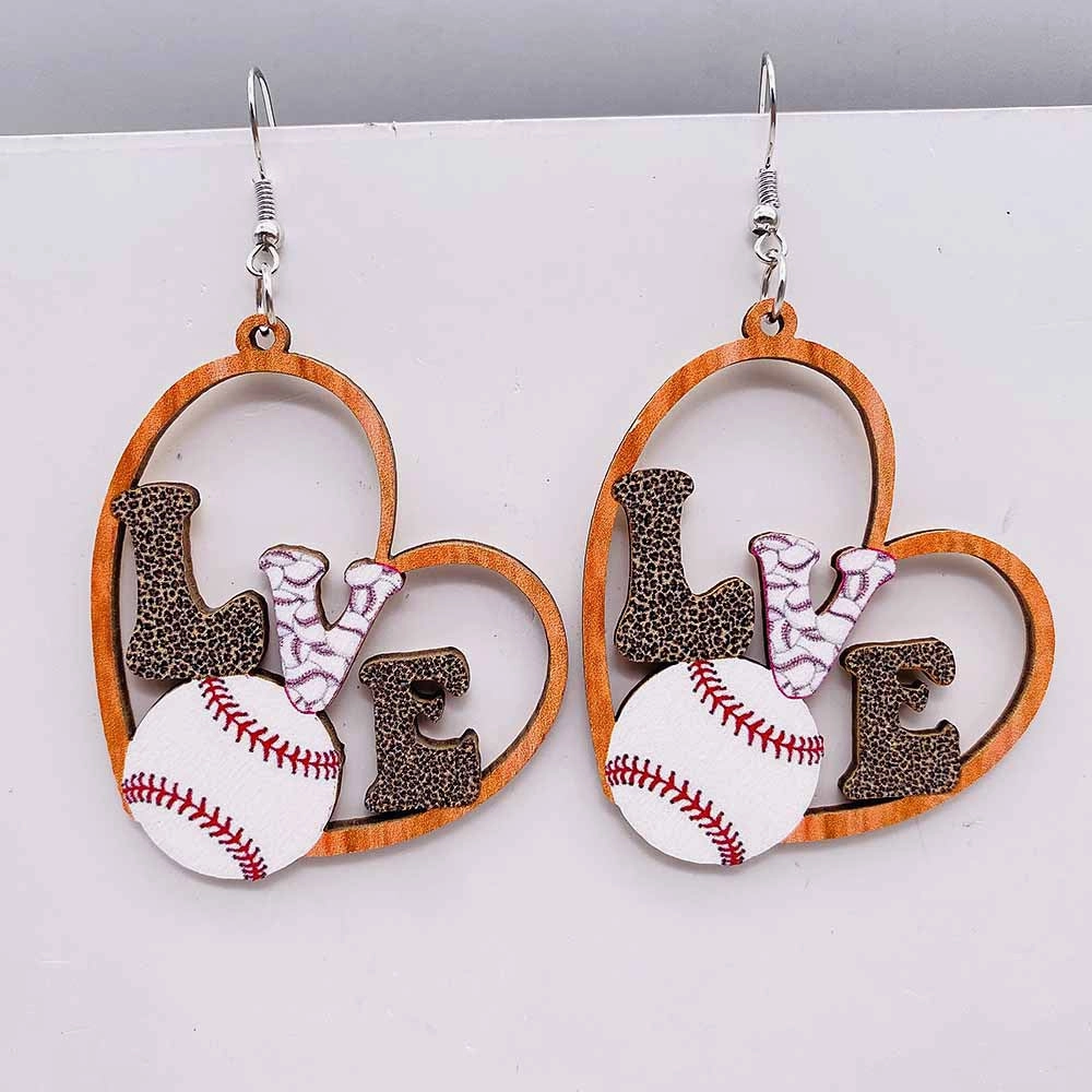 Wholesale Baseball Basketball Football Volleyball Retro Wooden Earrings