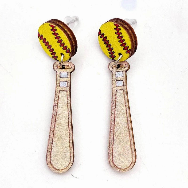 Wholesale Baseball Softball Wooden Earrings