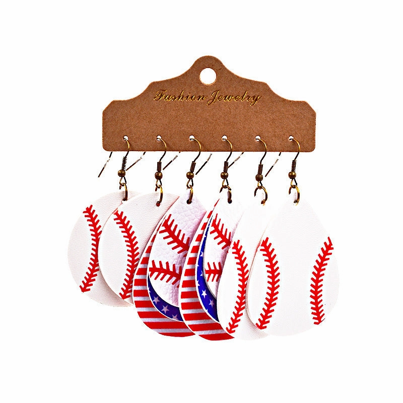 Wholesale Basketball Football Leather Earrings Set