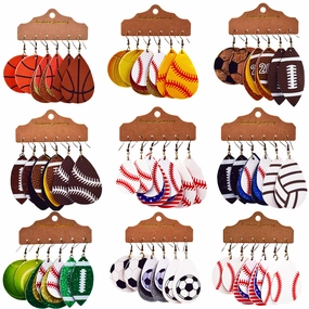 Wholesale Basketball Football Leather Earrings Set