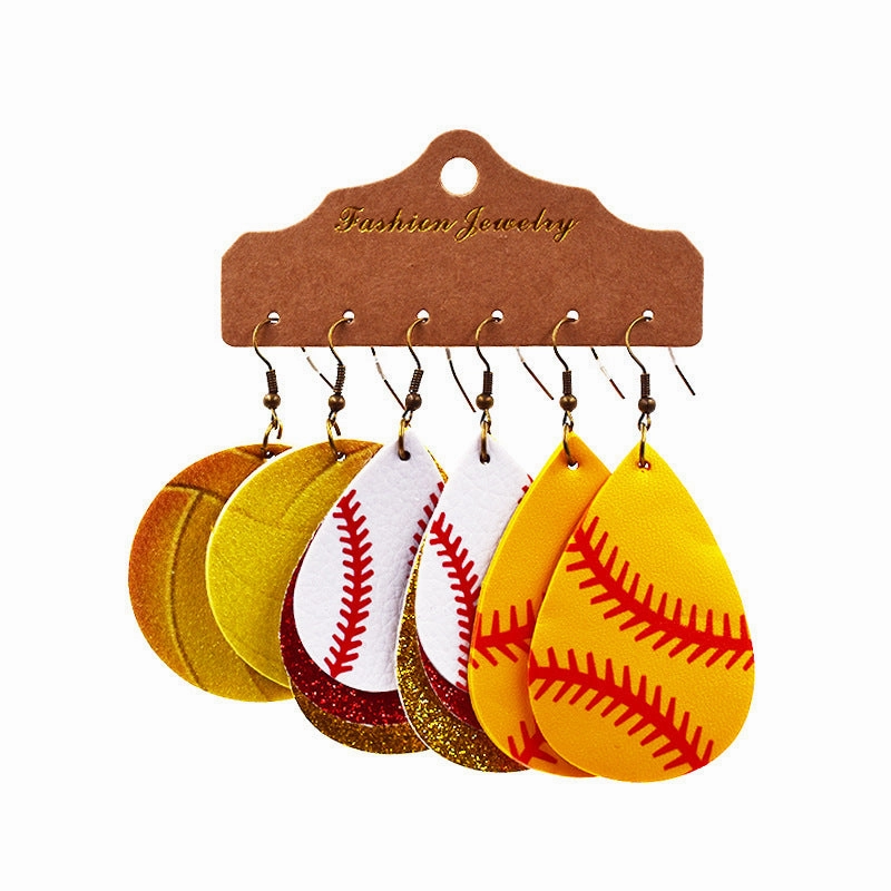 Wholesale Basketball Football Leather Earrings Set