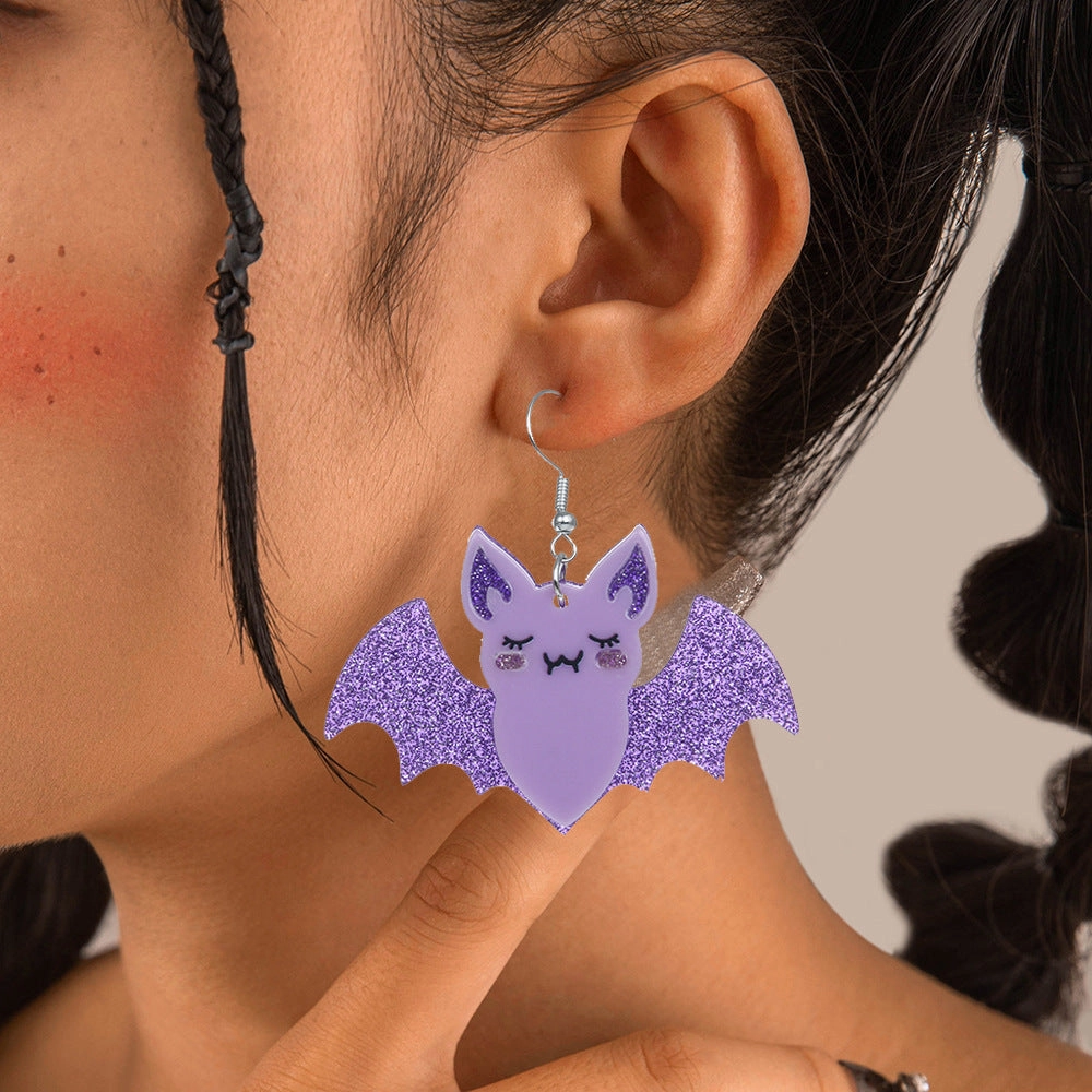 Wholesale Bat Creative Flash Halloween Party Acrylic Earrings