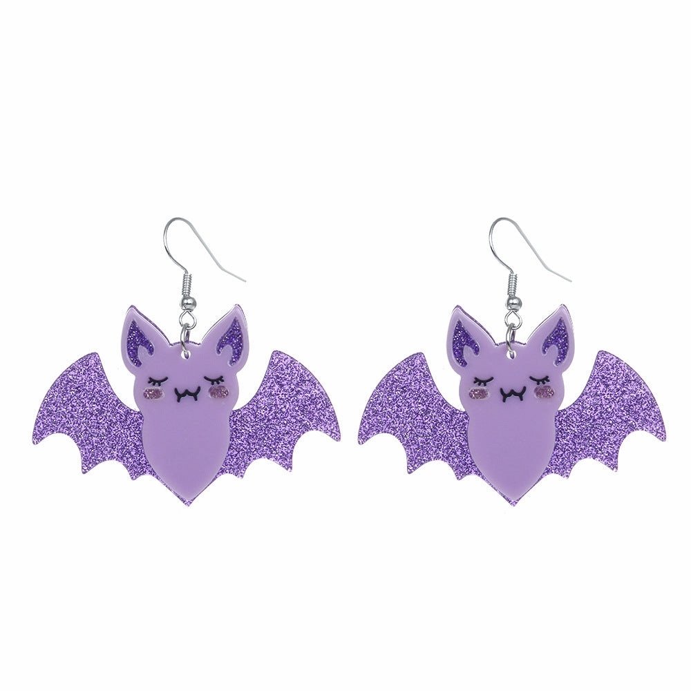 Wholesale Bat Creative Flash Halloween Party Acrylic Earrings