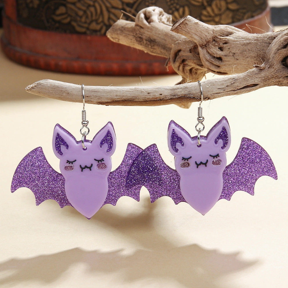 Wholesale Bat Creative Flash Halloween Party Acrylic Earrings