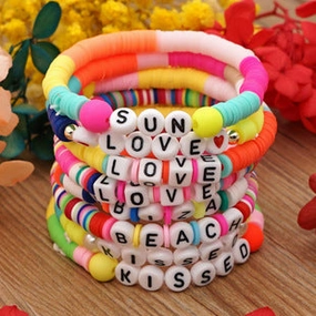 Wholesale Beach Style Color Alphabet Pearl Bracelet