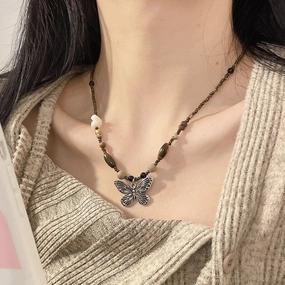 Wholesale Beaded Alloy Butterfly Necklace