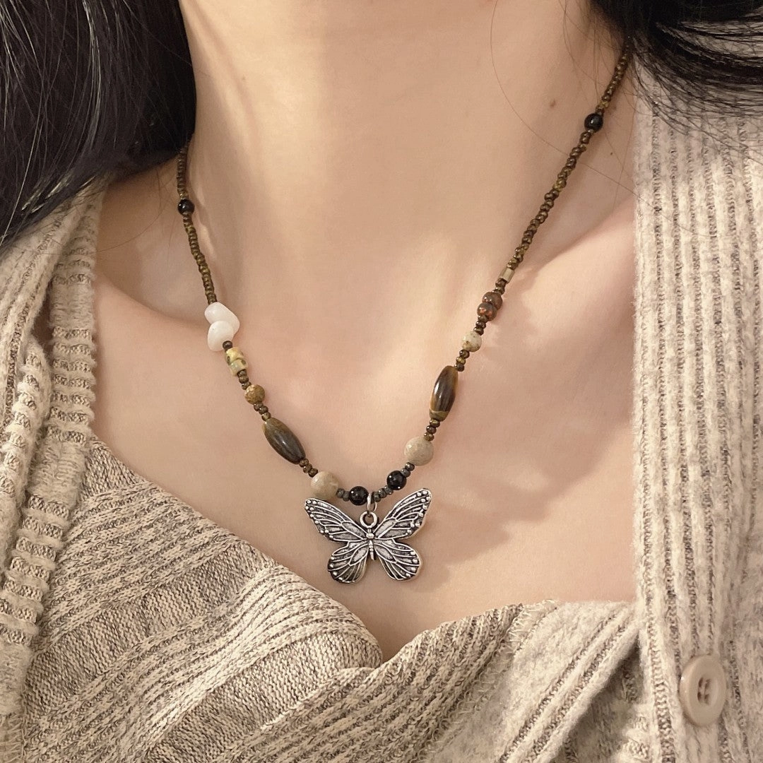 Wholesale Beaded Alloy Butterfly Necklace
