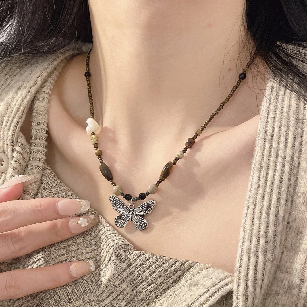 Wholesale Beaded Alloy Butterfly Necklace