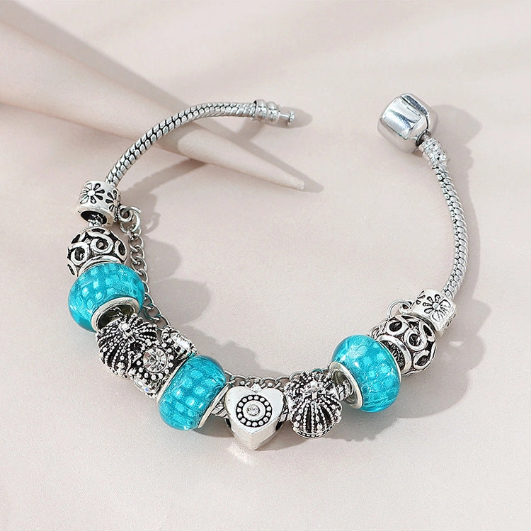 Wholesale Beaded Crystal Vintage Hollow Crown Heart Bracelet