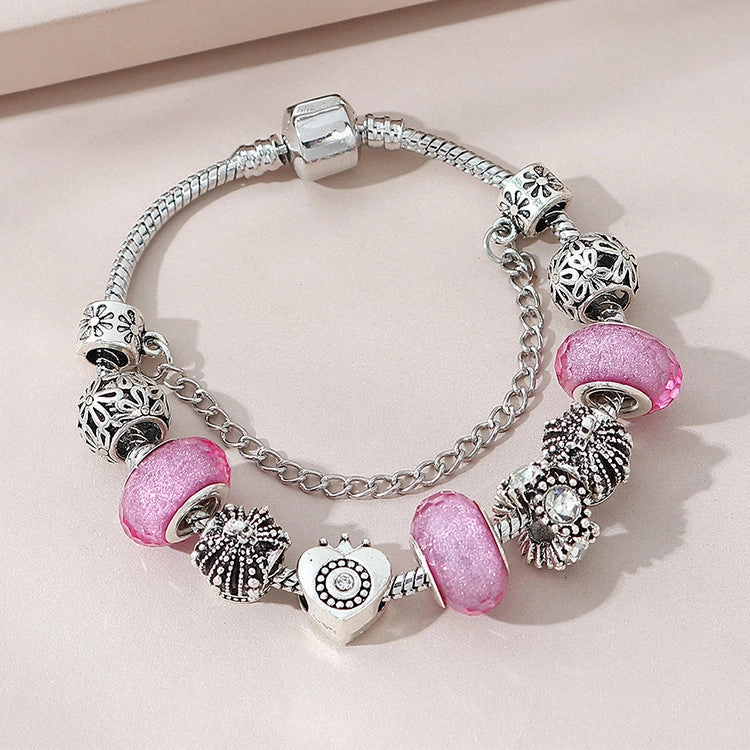 Wholesale Beaded Crystal Vintage Hollow Crown Heart Bracelet