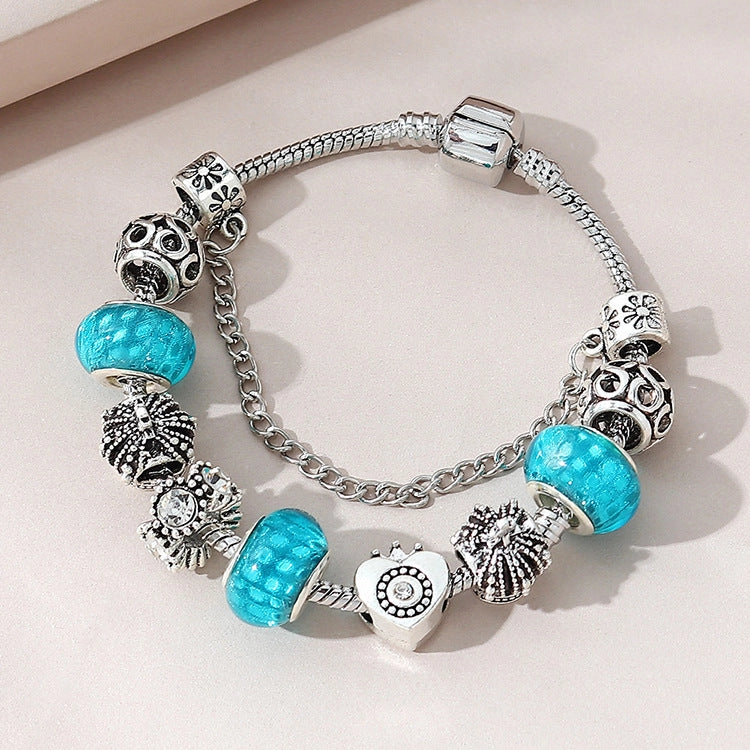 Wholesale Beaded Crystal Vintage Hollow Crown Heart Bracelet