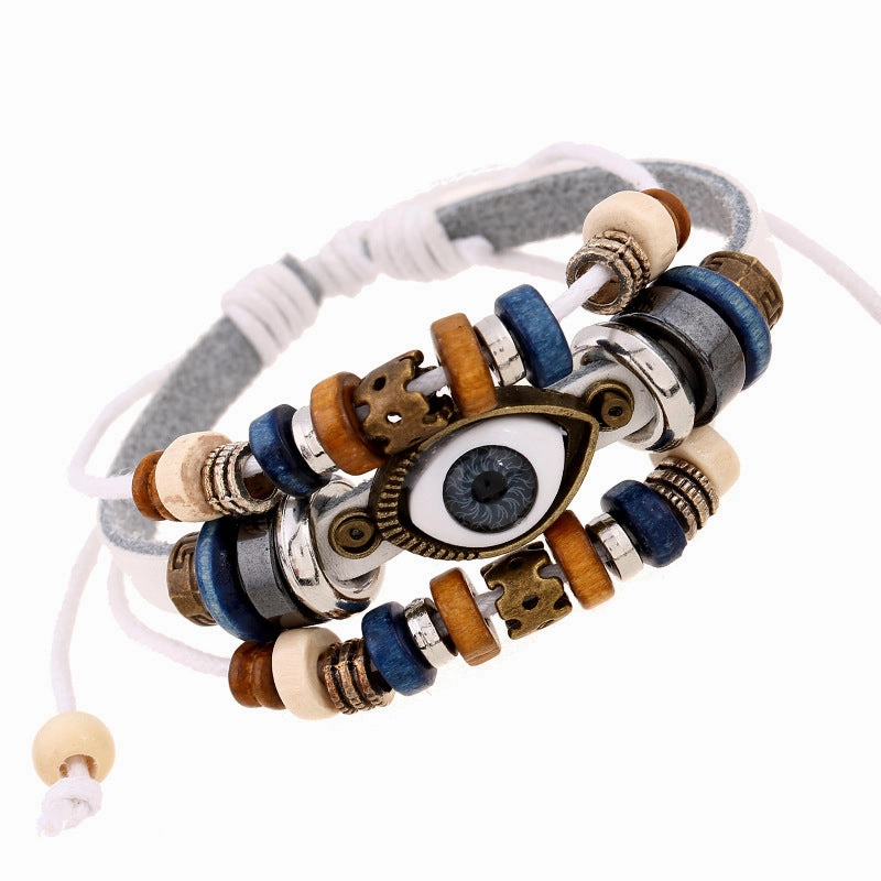 Wholesale Beaded Devil's Eye Cowhide Bracelet