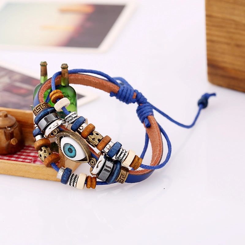 Wholesale Beaded Devil's Eye Cowhide Bracelet