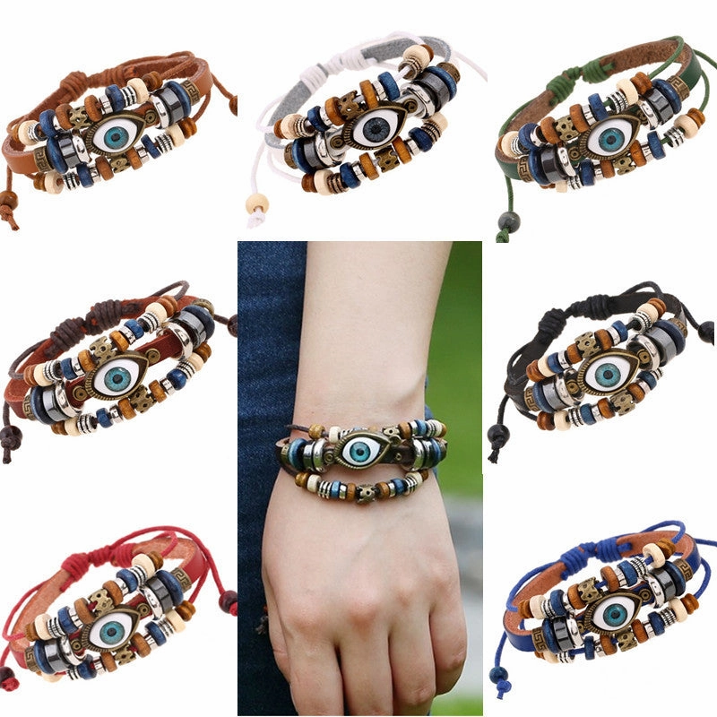 Wholesale Beaded Eyes Adjustable Male and Female Cortex Bracelet
