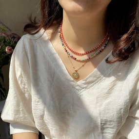 Wholesale Beaded Multilayer Medal Pendant Necklace