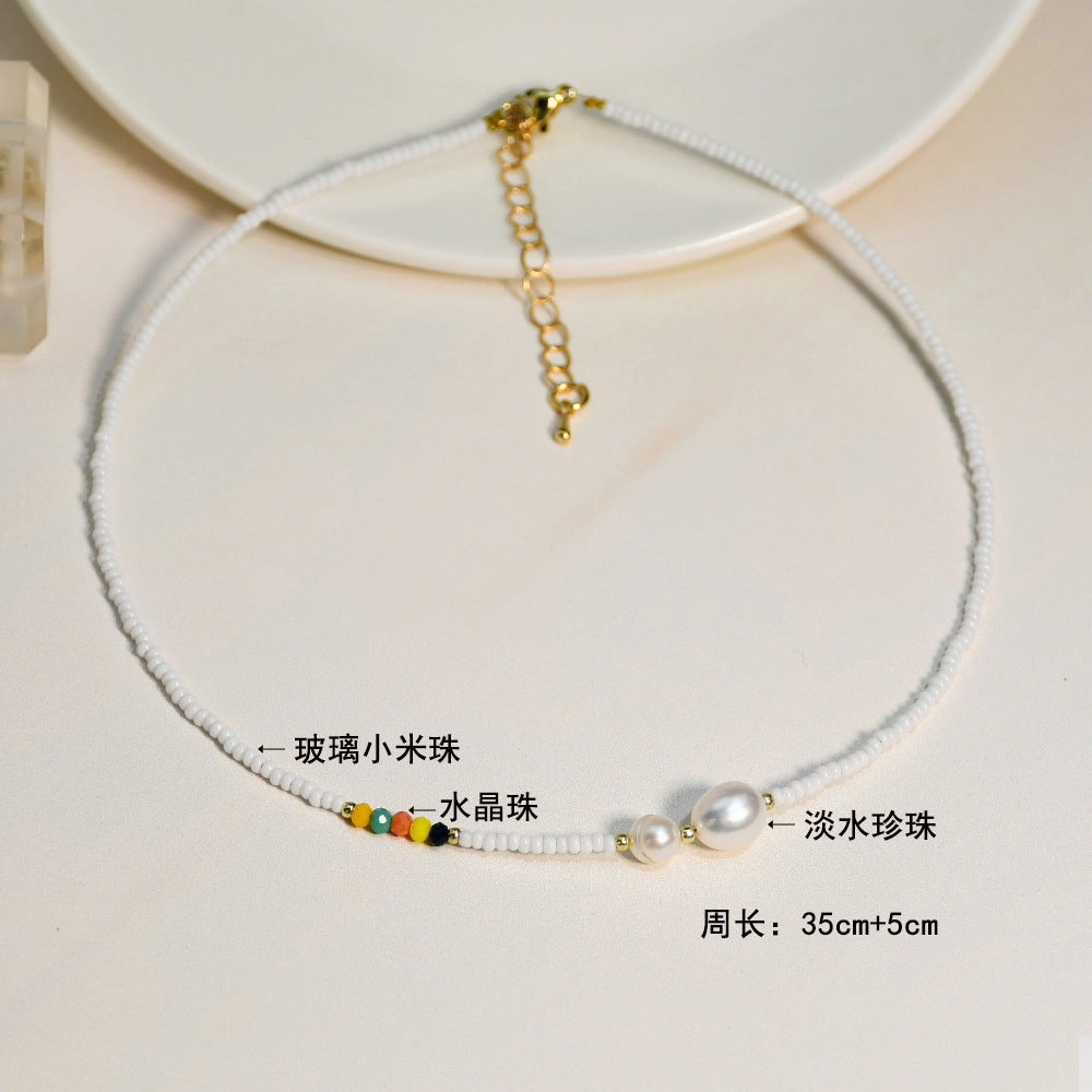 Wholesale Beaded Rice Beads Clavicle Necklace