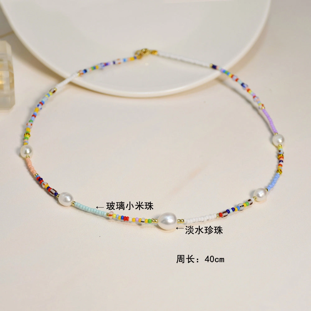 Wholesale Beaded Rice Beads Clavicle Necklace