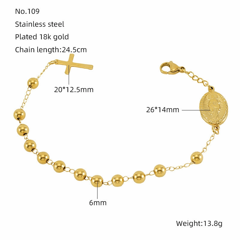 Wholesale Beaded Stainless Steel Cross Bracelet