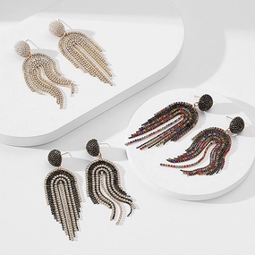 Wholesale Beaded Tassels Inlaid Zircon Earrings