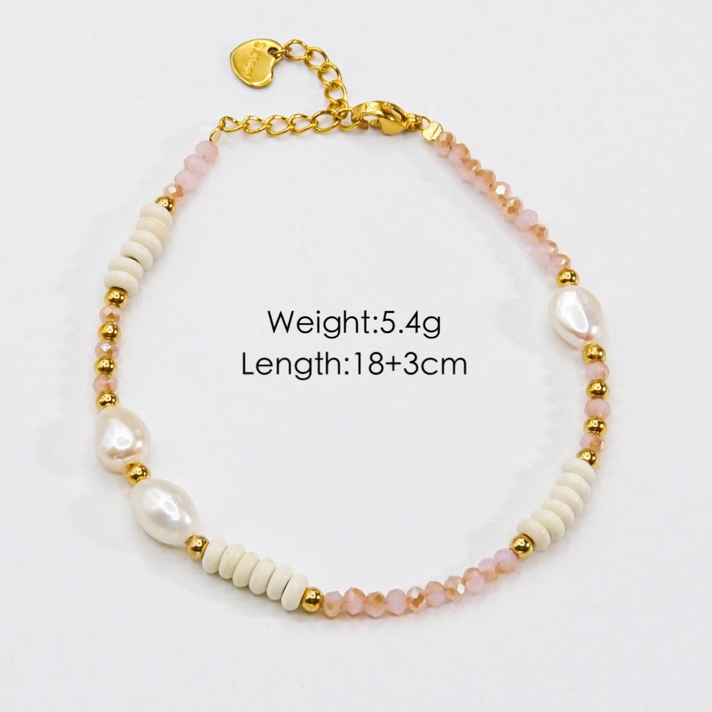 Wholesale Beaded titanium steel natural stone pearl crystal high-end non-fading hand jewelry