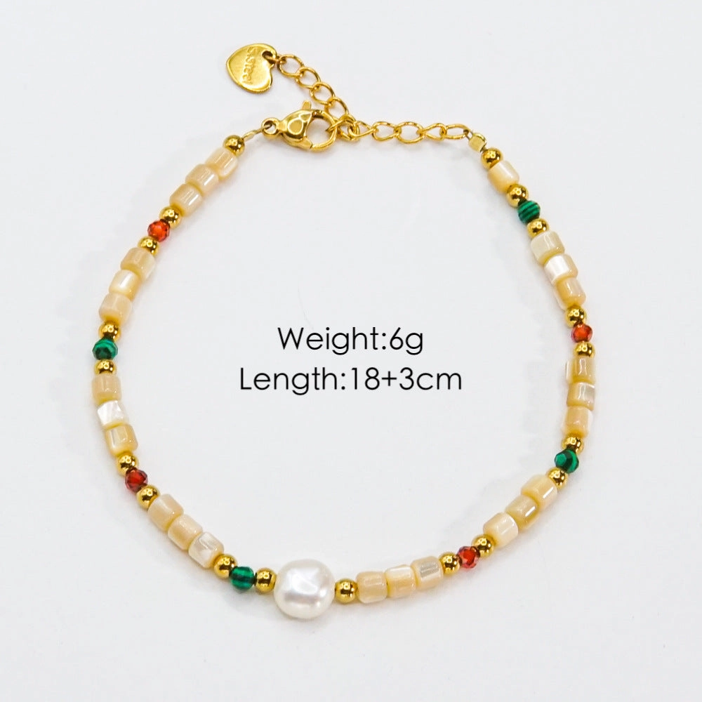 Wholesale Beaded titanium steel natural stone pearl crystal high-end non-fading hand jewelry