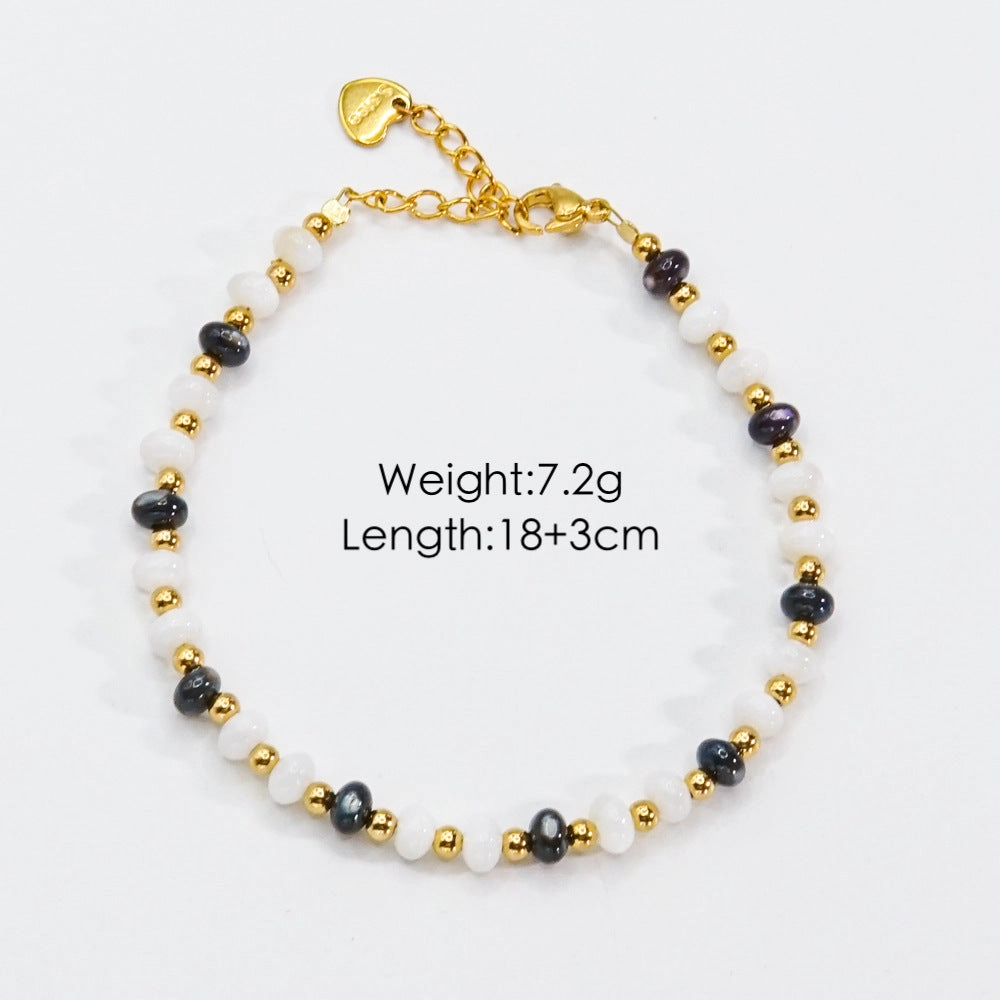 Wholesale Beaded titanium steel natural stone pearl crystal high-end non-fading hand jewelry
