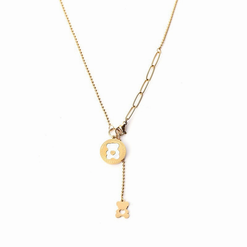 Wholesale Bear 18K Double Pendant Titanium Steel Gold Plated Necklaces