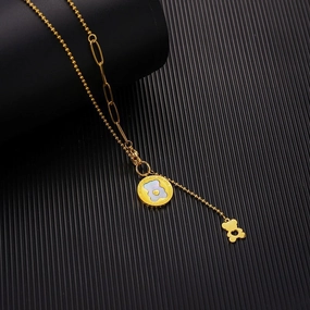 Wholesale Bear 18K Double Pendant Titanium Steel Gold Plated Necklaces