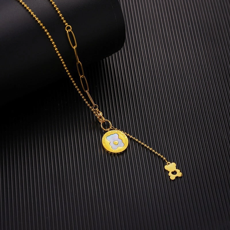 Wholesale Bear 18K Double Pendant Titanium Steel Gold Plated Necklaces