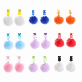 Wholesale Bear Candy Color Fur Ball Earrings