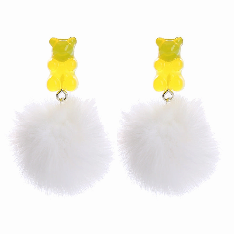 Wholesale Bear Candy Color Fur Ball Earrings