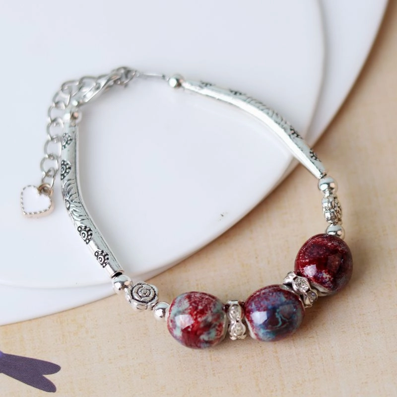 Wholesale Bend Tube Ceramic Beads Handmade Rope Bracelet