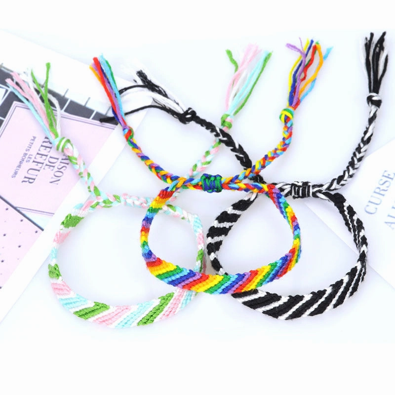 Wholesale Beveled Edge Handmade Colorful Rope Cotton Thread Braided Bracelet