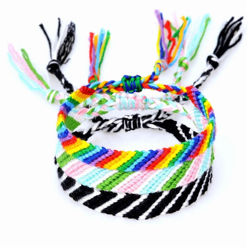 Wholesale Beveled Edge Handmade Colorful Rope Cotton Thread Braided Bracelet