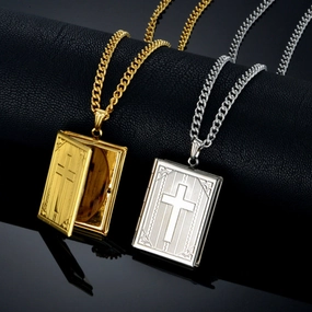 Wholesale Bible Magic Box Cross Brass Pendant Necklace