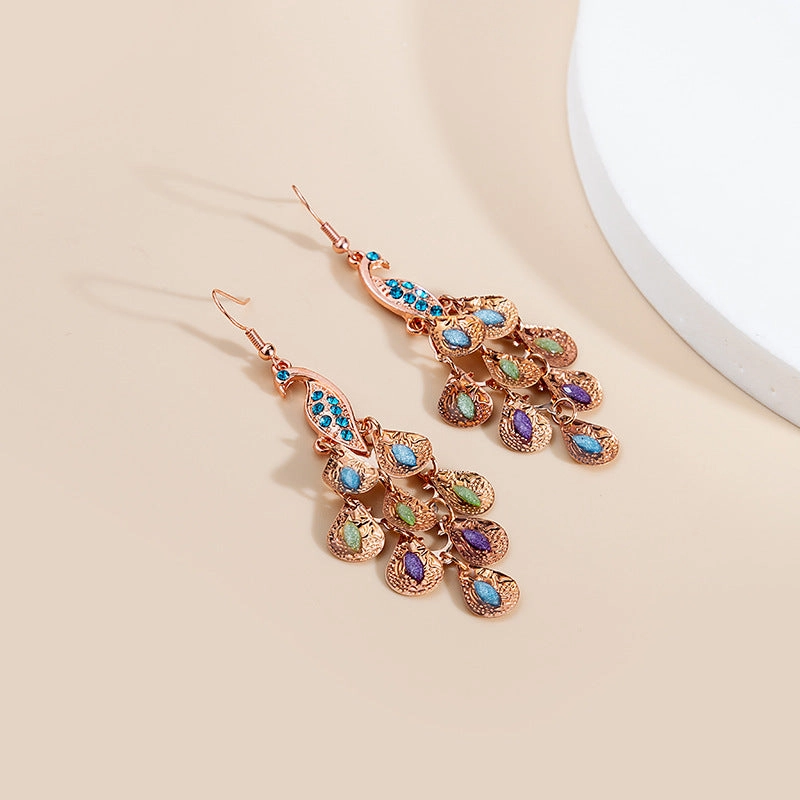 Wholesale Big Peacock Scalloped Multilayer Crystal Earrings