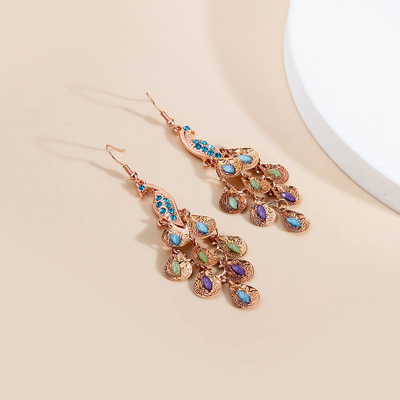 Wholesale Big Peacock Scalloped Multilayer Crystal Earrings