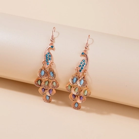 Wholesale Big Peacock Scalloped Multilayer Crystal Earrings