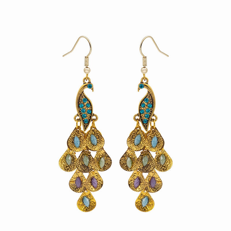 Wholesale Big Peacock Scalloped Multilayer Crystal Earrings