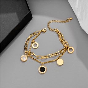 Wholesale Black and White Belloma Numeral Double Layer Titanium Steel Bracelet
