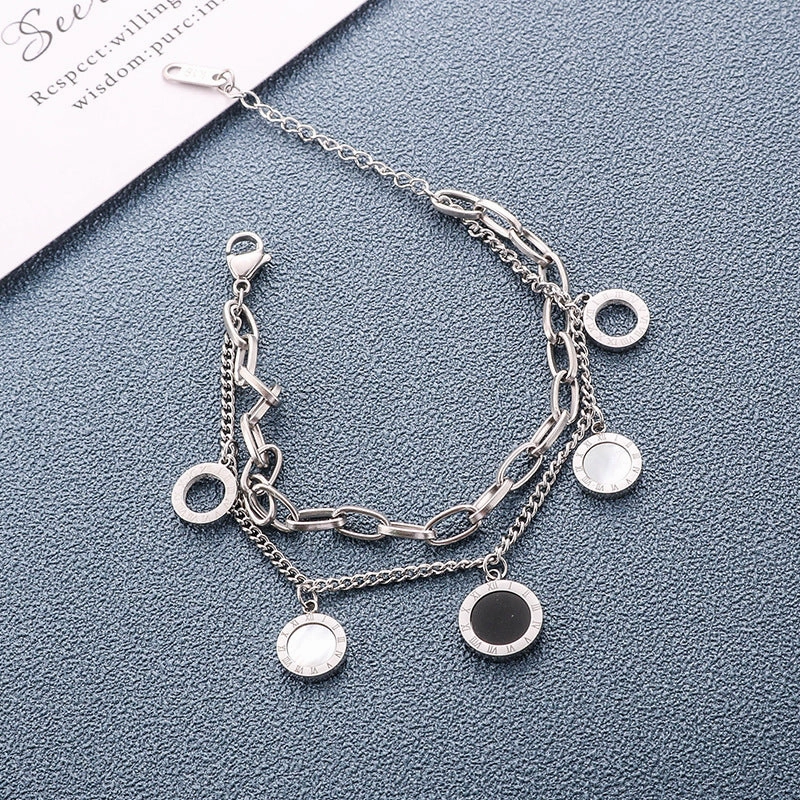 Wholesale Black and White Belloma Numeral Double Layer Titanium Steel Bracelet