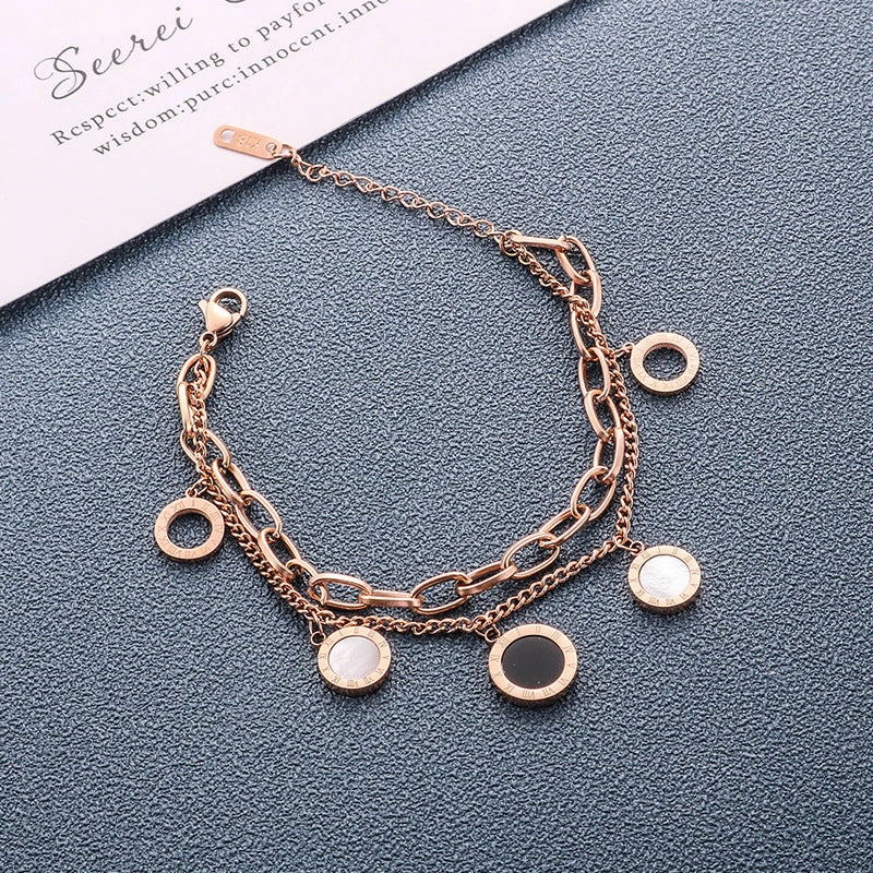 Wholesale Black and White Belloma Numeral Double Layer Titanium Steel Bracelet